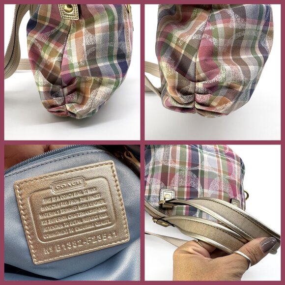 Coach EUC Poppy Daisy Multicolor Madras Plaid Crossbody Bag | Style #23541 - Picture 5 of 6